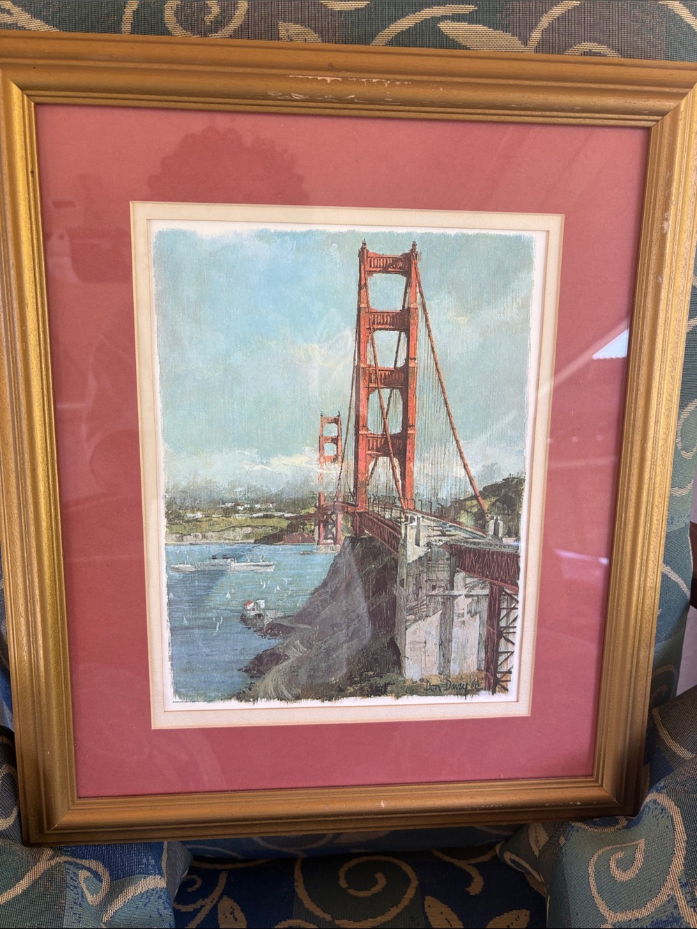 Golden Gate Bridge Red Art Print with Rose Mat